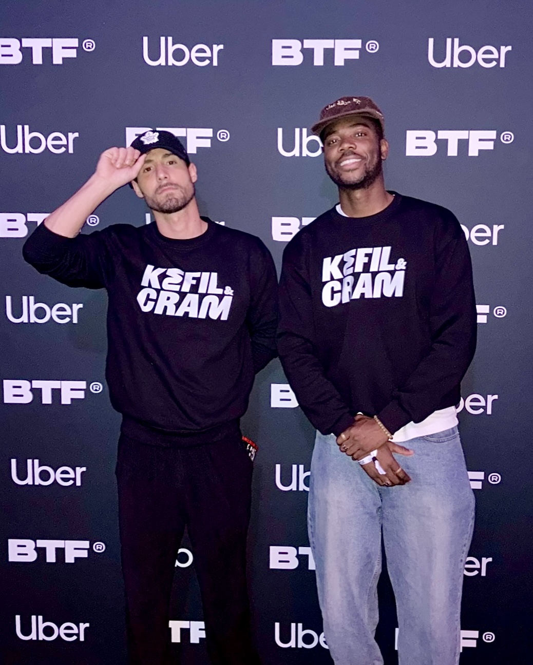 BTF step-and-repeat in Kefil & Cram sweatshirts